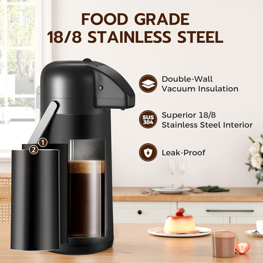 Coffee Carafe for Keeping Hot - Gezoss 102OZ / 3L Airpot Coffee Dispenser with Pump - Large Coffee Carafe for Hot Drinks Tea Liquid - Insulated Stainless Steel Hot Water Beverage Urn for Parties