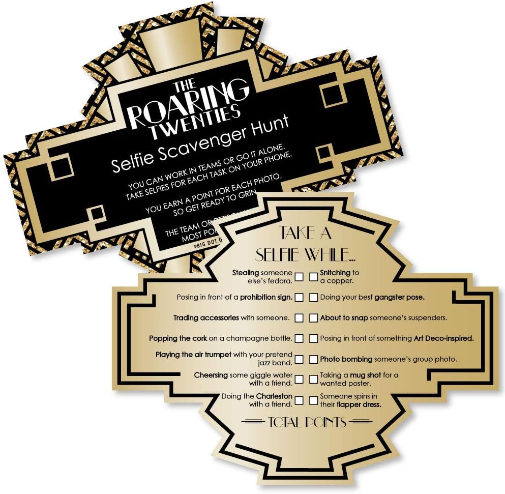 Big Dot of Happiness Roaring 20's - Selfie Scavenger Hunt - 1920s Art Deco Jazz Party Game - Set of 12