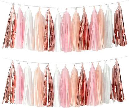 Tassel Garland Tissue Paper Tassel Banner,Tassels Party Decorations for Wedding,Birthday,Bridal/Baby Shower,Pack of 15 (Burgundy/Black/Silver)