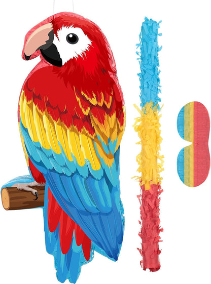 Threan Small Tiki Tropical Hawaii Piñata with Blindfold Bat Aloha Luau Piñata for Hawaiian Luau Themed Party Decoration Summer Birthday Party Supplies, 15.7 x 3.1 x 12.2 Inch