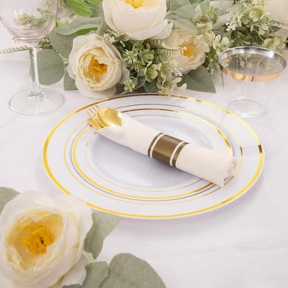 WELLIFE 350-Piece Gold Disposable Plates and Cutlery Set - Premium 10.25" Dinner Plates, 7.5" Dessert Plates, 9oz Cups & Cutlery for Weddings, Catering Events - 50 Guest Service - Elegant & Sturdy