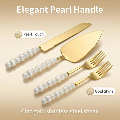 4 Pcs Gold Wedding Cake Cutting Set Cake Cutting Set for Wedding, Gold Cake Knife and Server Set, Ideal for Bridal Shower & Engagement Celebrations