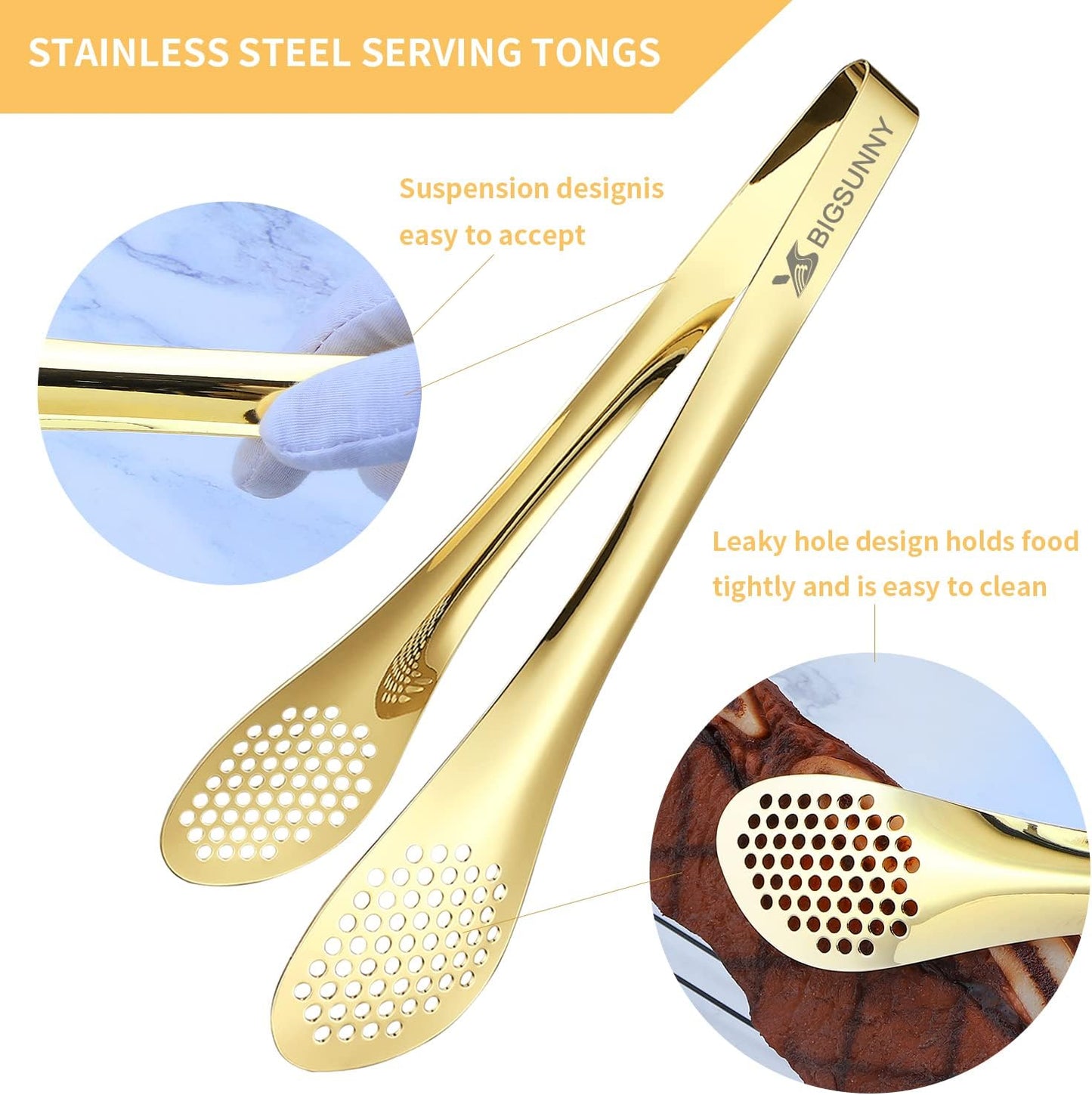 MSY BIGSUNNY 9 inch Buffet Tongs, Set of 2 Stainless Steel Food Serving Tongs