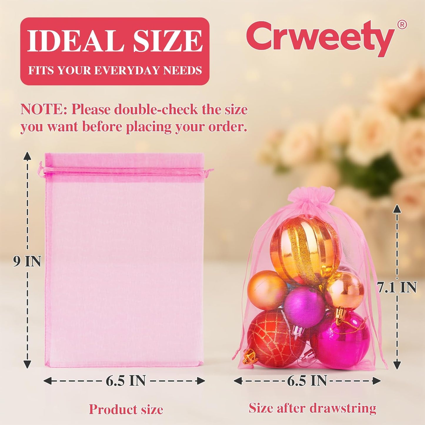 Crweety 50 Pcs Organza Bags 6x9 Inch White, Large Mesh Gift Bags Drawstring, Jewelry Pouches Treat Sachet Goodie Mesh Bag Drawstring for Wedding Party Favors Baby Shower & Mothers Day Gifts