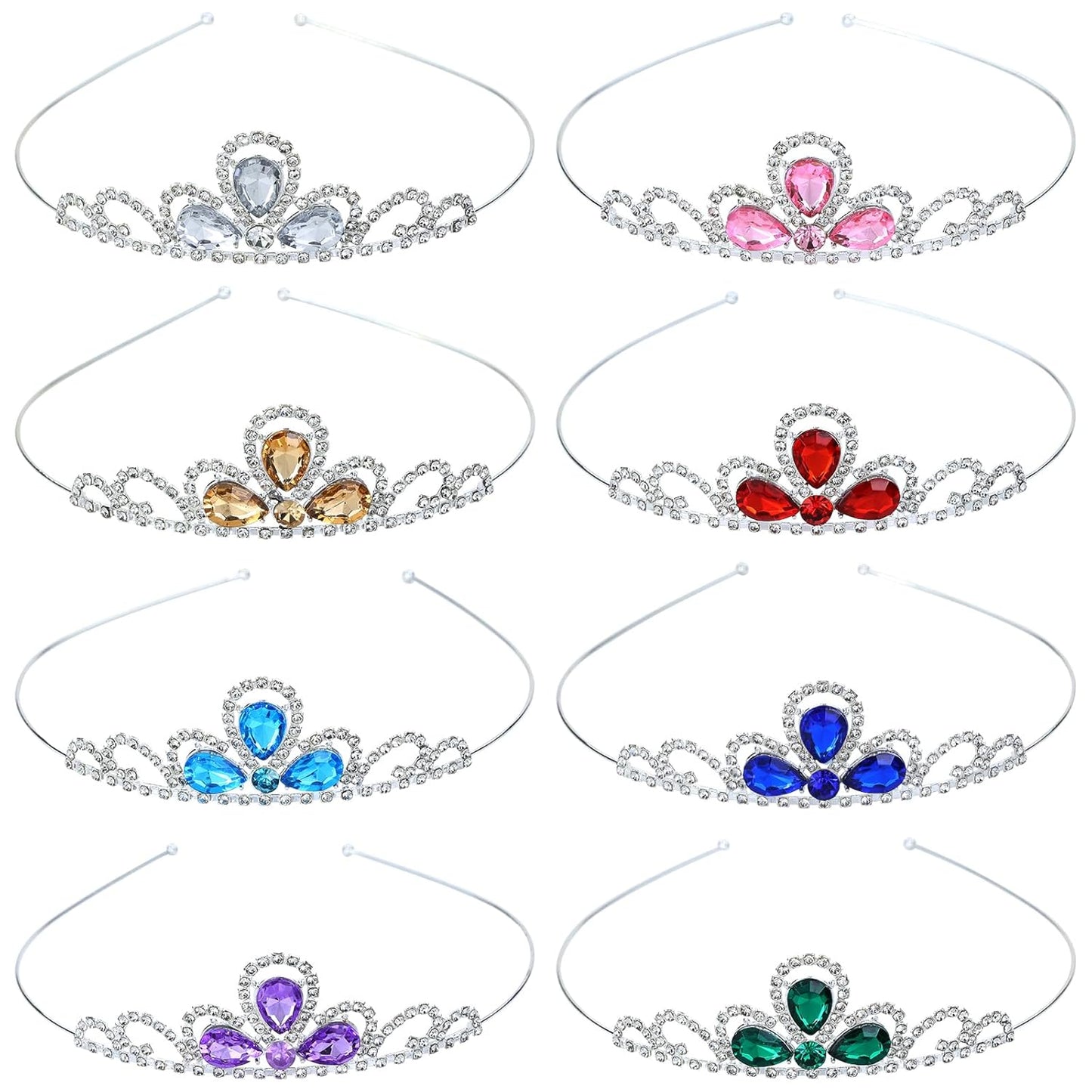 inSowni 8 Pieces Silver Metal Glitter Waterdrop Rhinestone Princess Crown Headbands Tiaras Wedding Birthday Party Prom Headpieces for Women Brides Bridesmaids