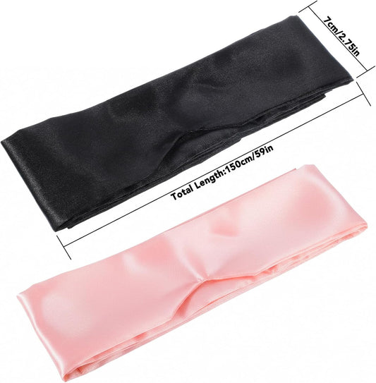 2Pcs Satin Eye Mask Sleep Mask, Adjustable Blindfold Soft Satin Eye Covers Gift for Travel, Nap, Meditation,157cm/62inch (Black+Pink Upgrade)