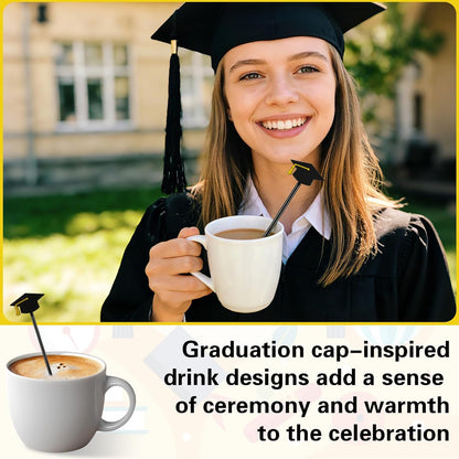 36 Pcs Graduation Cap Drink Stirrers Graduation, Cap Stick Cocktail Mixers 2026 Graduation Party Favors Hot Cocoa Bar Supplies Beverage Tea Party Bar Supplies Party Favor