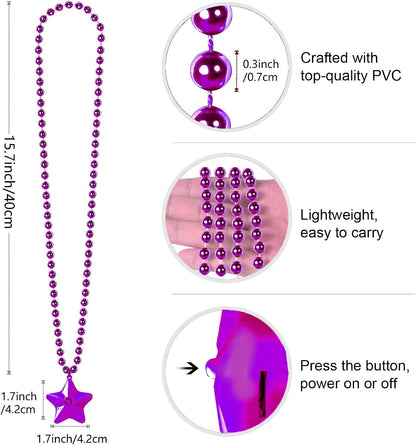 6 Pack Clear LED Glow Star Necklace Bulk Beaded Necklaces for Halloween Christmas Decorations Mardi Gras Party Favors