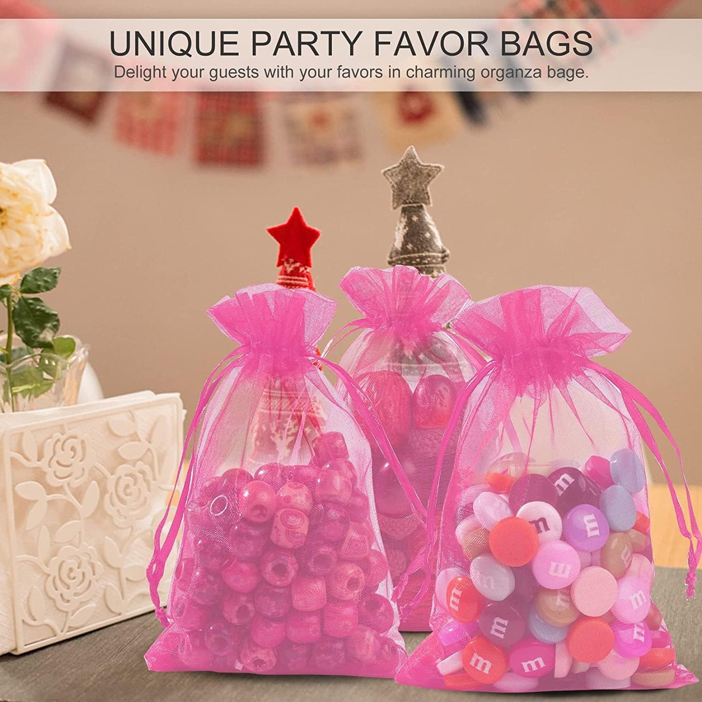 ANZNKU 50 Pack Organza Bags 5 x 7 in White Small Mesh Gift Bags Bulk Drawstring for Wedding Party Favors, Little Goodie Bag for Candy Jewelry Soap Makeup, Treat Sachet Pouch for Mothers Gifts Wrap