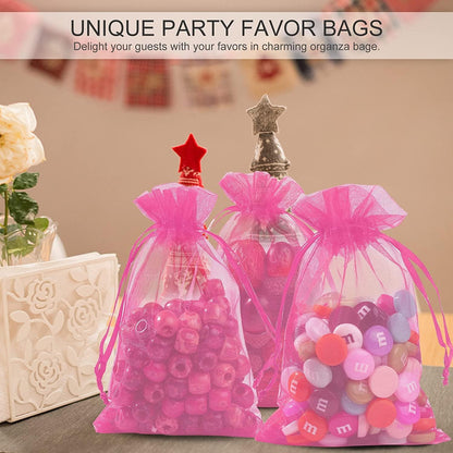 ANZNKU 50 Pack Organza Bags 5 x 7 in White Small Mesh Gift Bags Bulk Drawstring for Wedding Party Favors, Little Goodie Bag for Candy Jewelry Soap Makeup, Treat Sachet Pouch for Mothers Gifts Wrap
