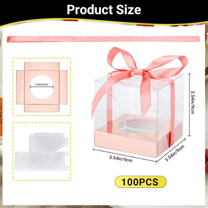 EUSOAR Individual Cupcake Holder, 50pcs 3.5 Inch Plastic Black Cupcake Containers with Lids, Single Transparent Display Clear Cupcake Carrier with Ribbon and Inserts for Wedding Party Favor