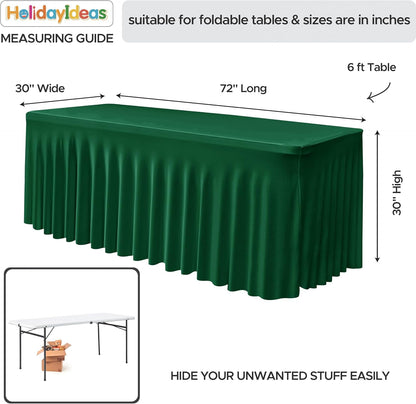HolidayIdeas 2 Pack Spandex Table Skirt for 6 Ft Rectangle Tables, Black Fitted Stretch Tablecloth 30 x 72 Inch, Wrinkle Resistant Ruffle Design for Wedding Banquets, Trade Shows, Parties
