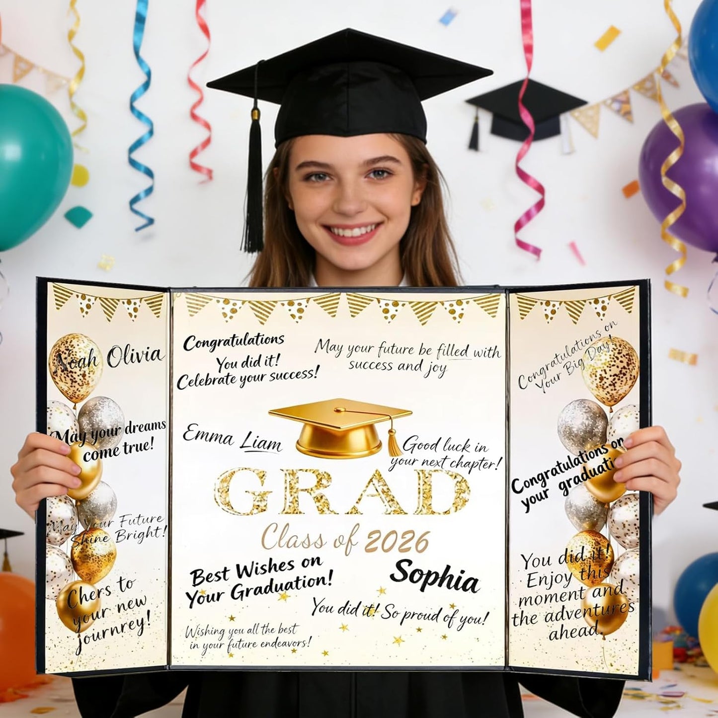 Green Graduation Party Decorations Class of 2026 - Extra Large 22" x 14" Graduation Guest Book to Sign Signature Board for Graduation Gifts Congrats Grad Party Favors Supplies Decor Keepsake