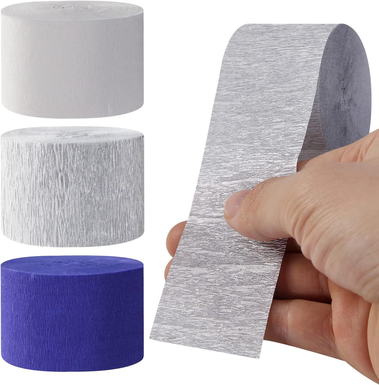 Navy-Blue White- Silver Crepe Paper Streamers - 9 Rolls Royal Blue Graduation 2025 Men Boy Birthday Party Decorations Streamer Wedding Bridal Shower Paper Garland Fathers Day Decor Panduola