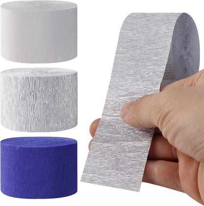 Navy-Blue White- Silver Crepe Paper Streamers - 9 Rolls Royal Blue Graduation 2025 Men Boy Birthday Party Decorations Streamer Wedding Bridal Shower Paper Garland Fathers Day Decor Panduola