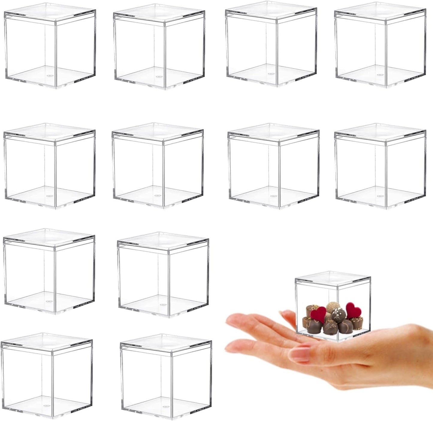 KissYou Acrylic Box Clear Boxes with Lid 12 Packs Small Candy Box Display Square Cube Wedding Graduation Party Decorations Jewlry Gift Box