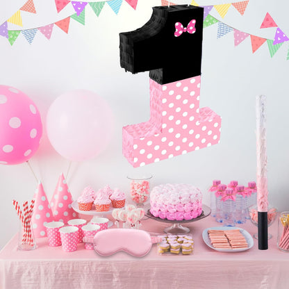 15.7 x 11.5 x 3 Inch Pink Bow Number 2 Pinata,Pink Bow Birthday Decorations, Fillable Hanging Piñata with Stick Blindfold Confetti for Girls Boys 2nd Anniversary Party Decorations