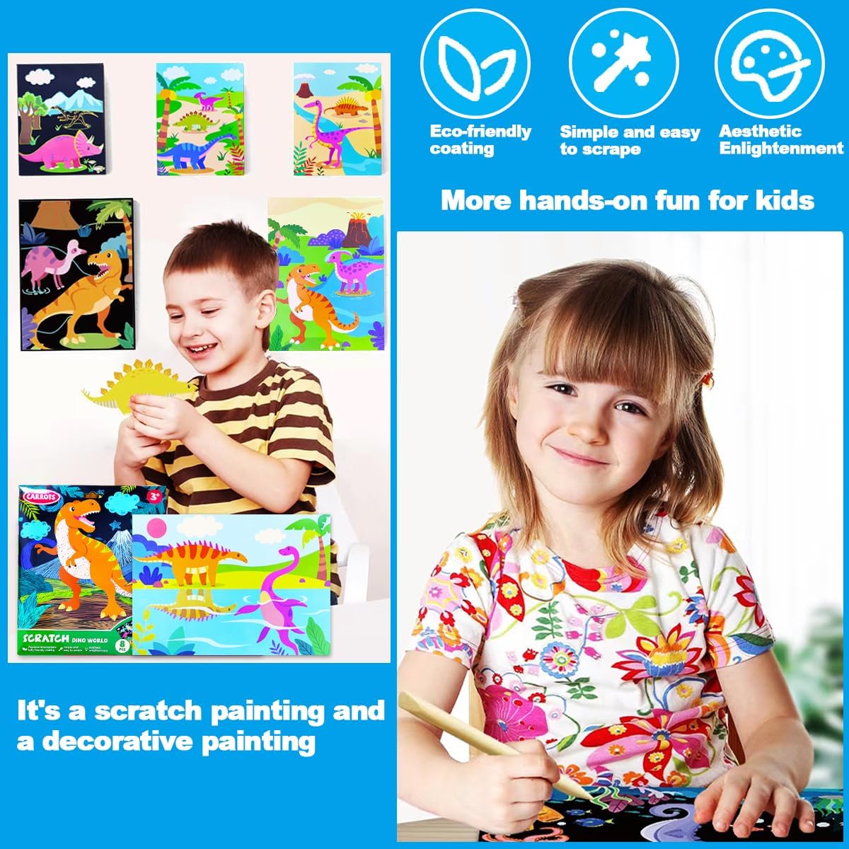 JUNQIU Scratch Art for Kids, Unicorns Black Rainbow Scratch Art Paper Set-Arts and Crafts & Supplies, DIY Activity & Party Games, Gifts for Toddlers, Girls & Boys Ages 3, 4, 5, 6, 7, 8