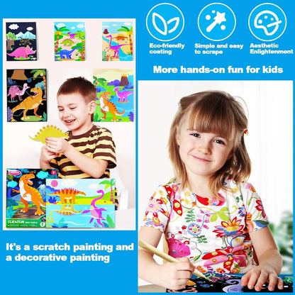 JUNQIU Scratch Art for Kids, Unicorns Black Rainbow Scratch Art Paper Set-Arts and Crafts & Supplies, DIY Activity & Party Games, Gifts for Toddlers, Girls & Boys Ages 3, 4, 5, 6, 7, 8