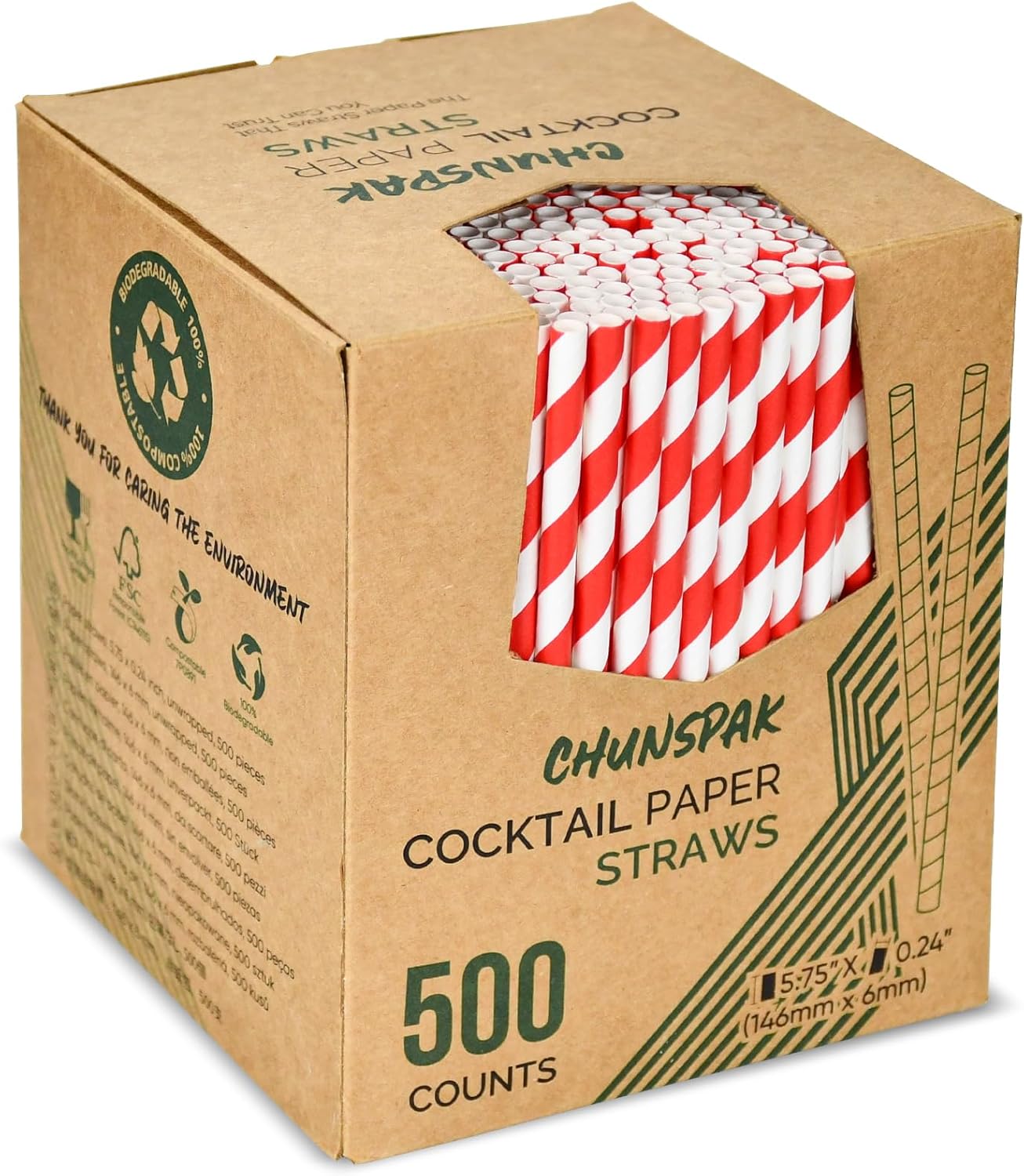 5.75 inch Orange Paper Cocktail Straws, Short Disposable Drinking Straws 500 Counts, Unwrapped - Compostable