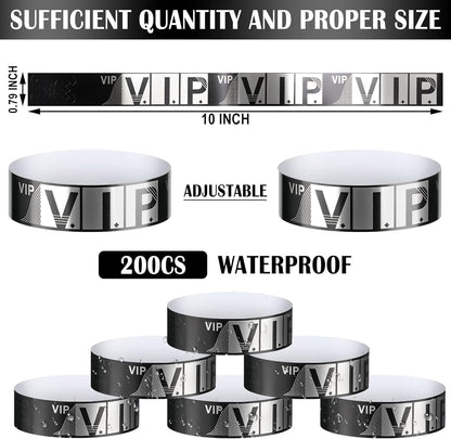 200 Pack VIP Wristbands for Events VIP Bracelets Paper Waterproof Party Wristbands for Events Amusement Parks Concerts Fairs Festivals, 0.79 x 10 Inch(Gold)