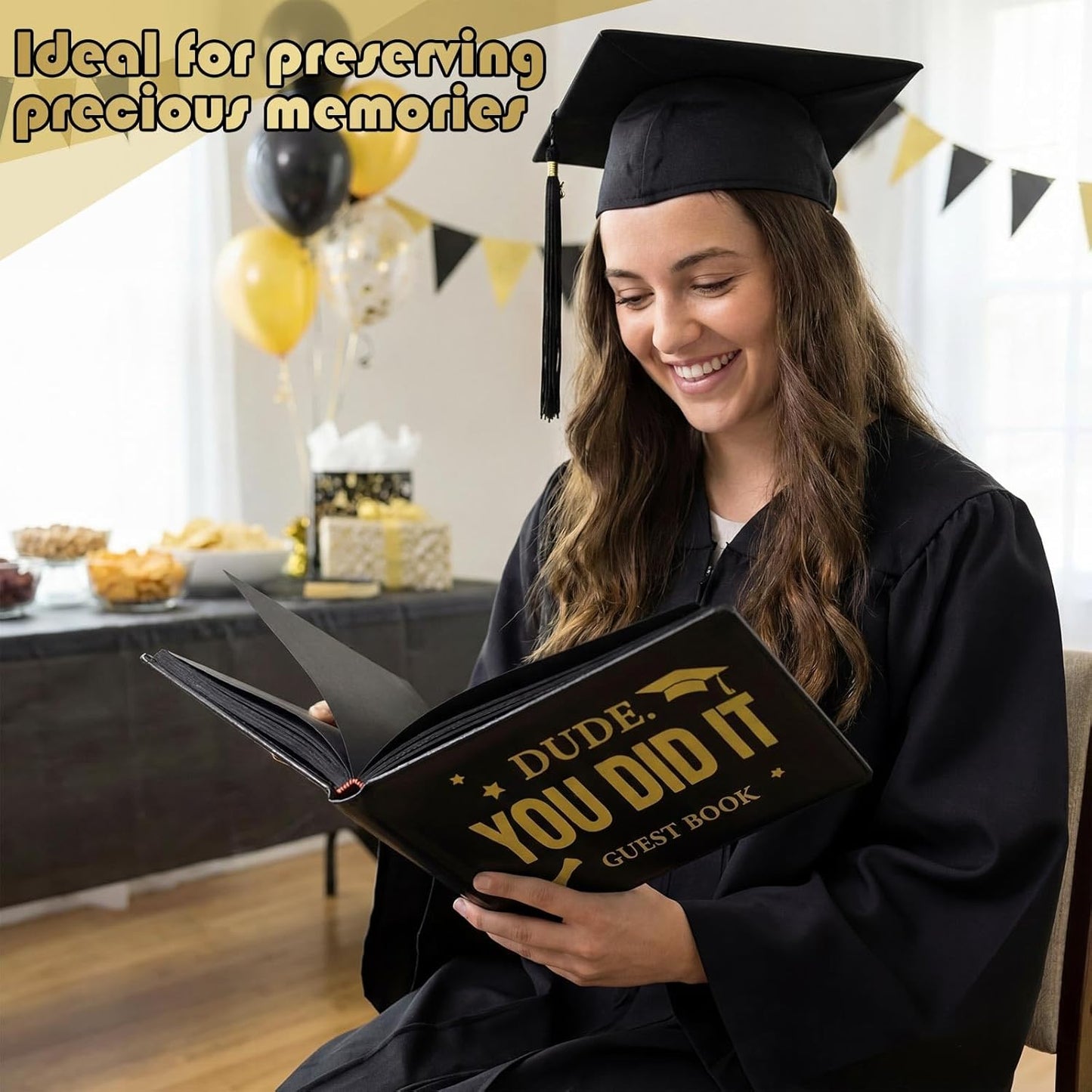 Frienda 2026 Graduation Guest Book Leather Guest Sign in Book with Pen Graduation Party Favors Congratulation Graduates Signature Books(Class of 2026,Black, Gold)