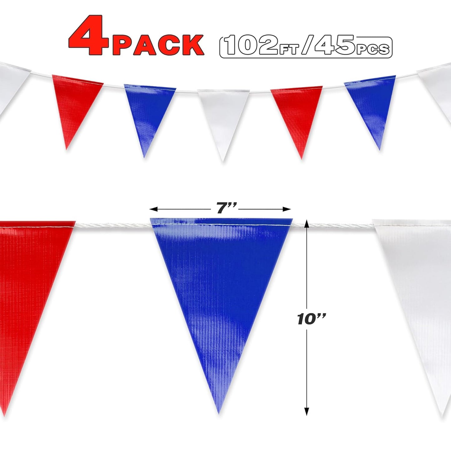 Black & White Pennant Banner Flags | Heavy-Duty Outdoor | OSHA 500lb Rated | Strand Fade Resistant 【102FT】