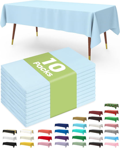 Pureegg Plastic Table Cloth 10 Pack, 54 x 108 Inch Disposable Table Cloths for Party, Picnic and Wedding, Rectangle, White - Colors A