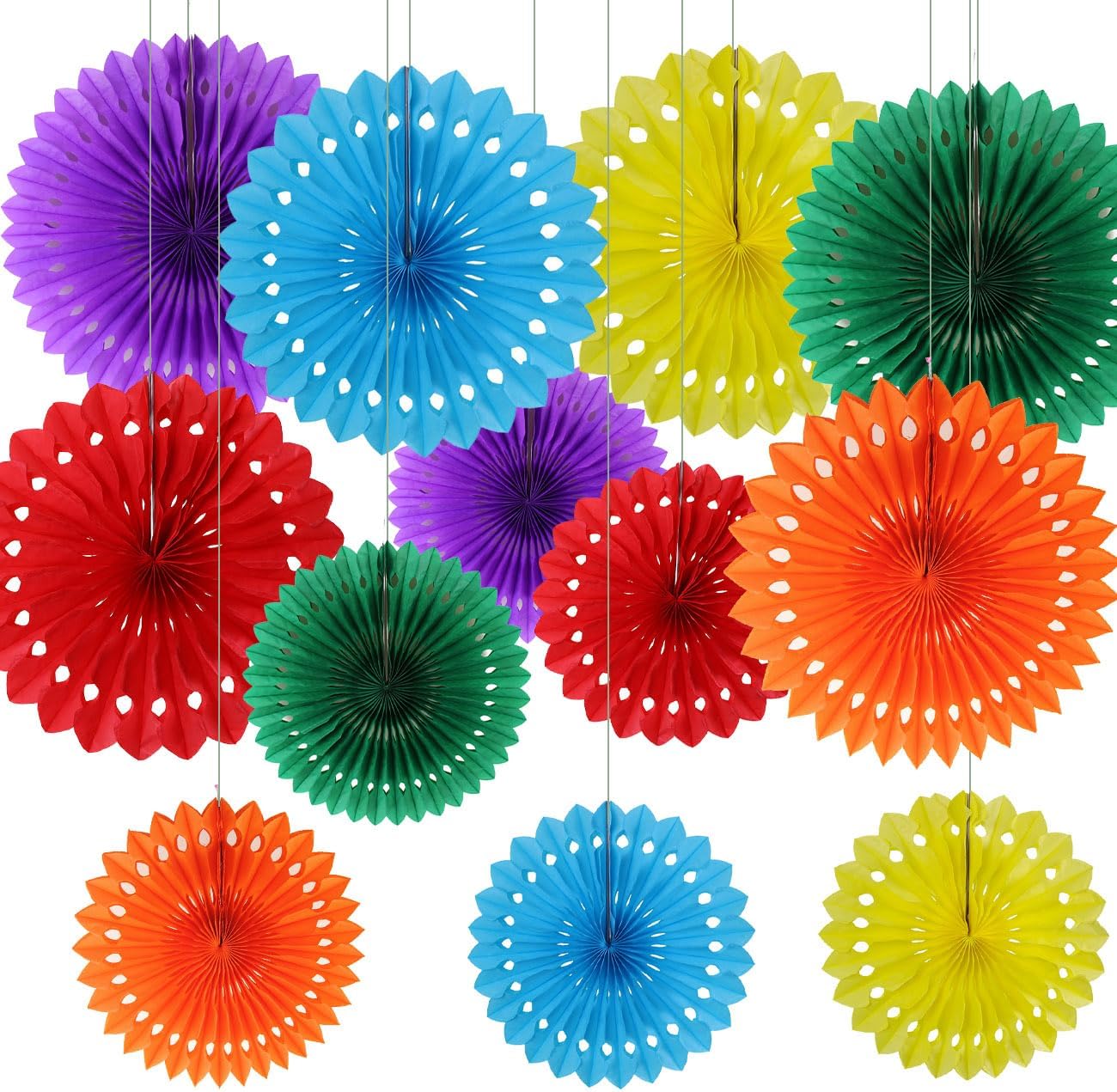 12PCS Colourful Paper Fans Party Decorations,Rainbow Hanging Ceiling Honeycomb Round Tissue Paper Fans for Mexican Engagement Fiesta Cinco De Mayo Party Decorations