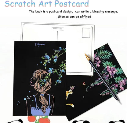 Scratch Art Bookmarks Kit, 24 Sheet Paper with Scratching Tools for DIY Party Favors, Christmas Stocking Stuffers