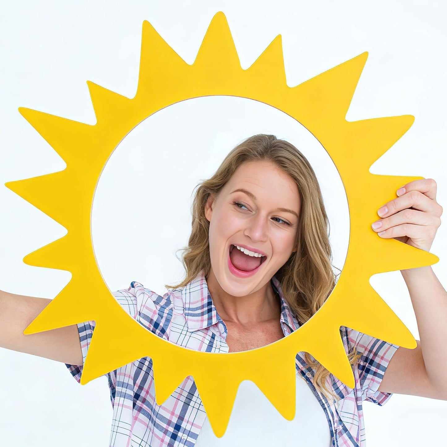 Large Sun Photo Booth Props Party Photobooth Frame Sunshine Selfie Props Decor Kit Creative Friends Picture Backdrop Accessories for Summer Pool Beach Holiday Birthday Baby Shower Parties Supplies
