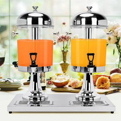 4.4 Gallon/16 L Beverage Dispensers, Stainless Steel Drink Dispenser, PE Beverage Dispensers with Stand Cold Dispenser with Centre Ice Core and Drip Trays for Parties Banquets Picnic