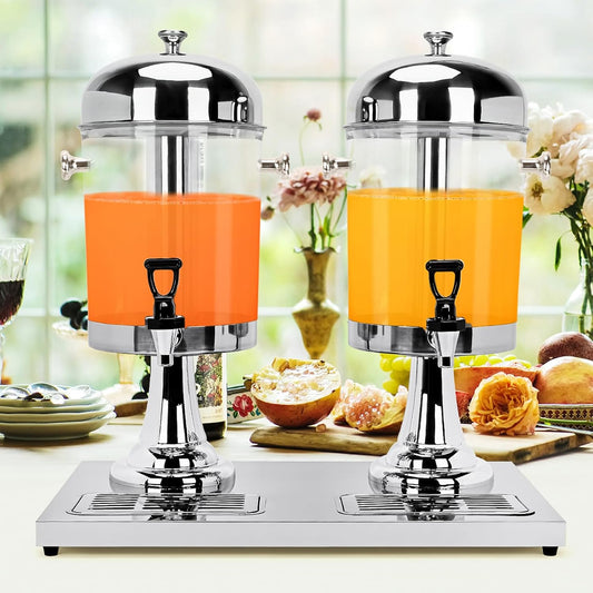 4.4 Gallon/16 L Beverage Dispensers, Stainless Steel Drink Dispenser, PE Beverage Dispensers with Stand Cold Dispenser with Centre Ice Core and Drip Trays for Parties Banquets Picnic