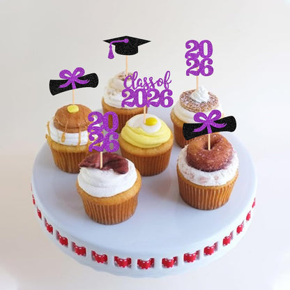 36 PCS 2026 Graduation Theme Cupcake Toppers Glitter Class of 2026 Grad Cap Diploma Cupcake Picks 2026 Graduation Theme Party Cake Decorations Supplies Deep Blue