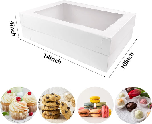 MUMULULU 15 PCS 14x10x4 Inch Cake Boxes with Window White Bakery Boxes Large Treat Box for Donuts Cookies Dessert Cupcakes Pastry Baking Pie Packaging
