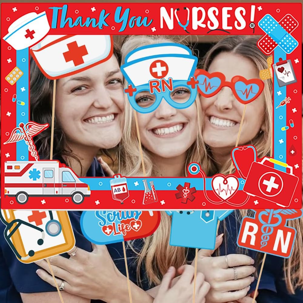 Nurse Photo Booth Props Photo Frame Selfie Supplies Backdrop Graduation Decorations Class Photography Party Nurses Day Décor