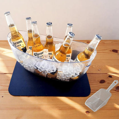 5.5L 16.7x6.4x7.3in Small Ice Bucket 2PCS with Drying Mat & Scoops for Parties, Mimosa Bar Supplies Beverage Tubs for Champagne Beer Sparkling Wine, Drink Cooler/Holder Food Grade Boat Shape