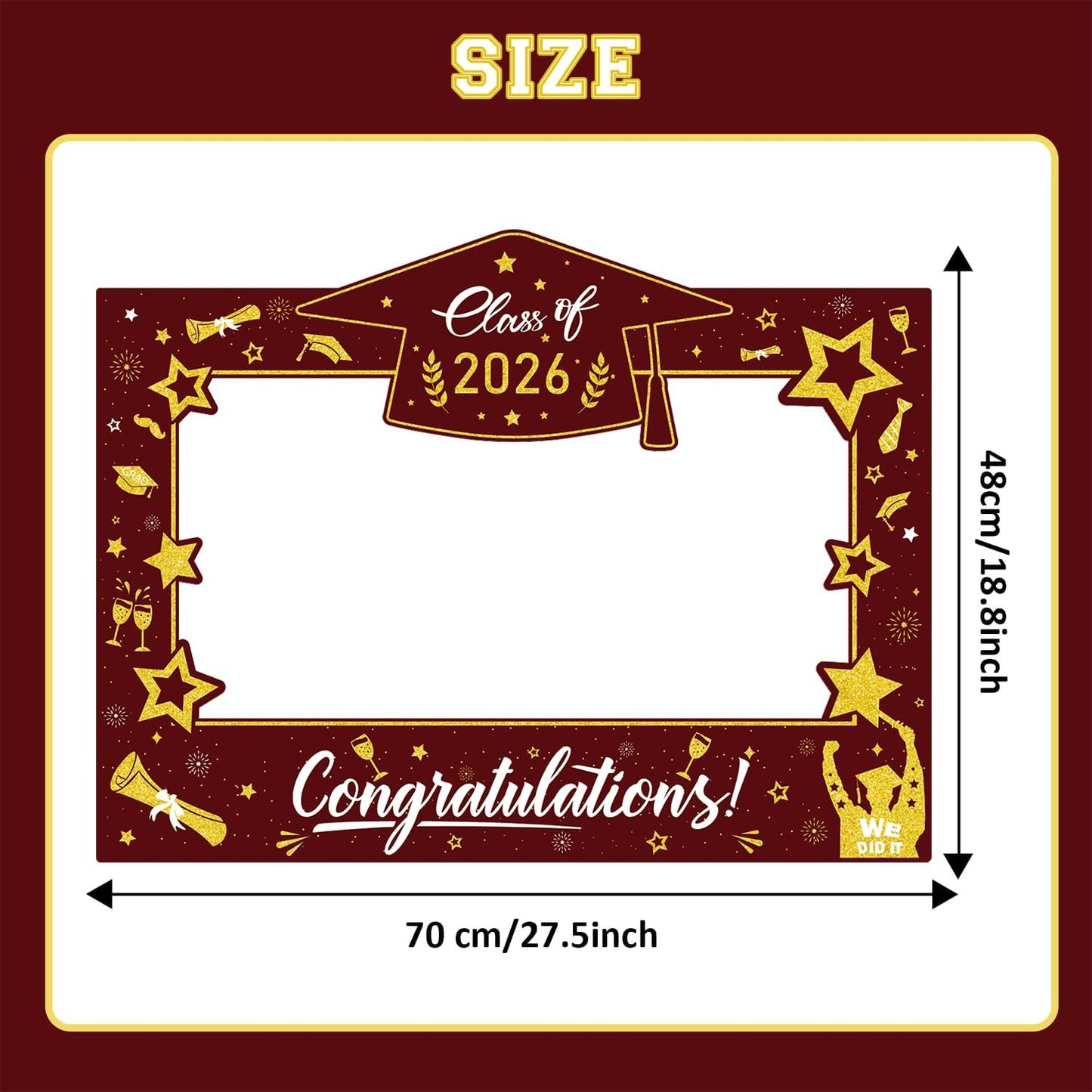 Graduation Decorations Class of 2026 Photo Booth Props - Blue and Gold 2026 Graduation Frame & Photo Props Congrats Grad Class of 2026 Decor for Graduation Party Supplies
