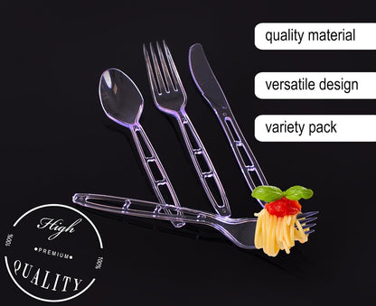 Party Bargains Disposable Cutlery set, SAPPHIRE Design, Clear Color, 360 Pieces: 180 Forks, 120 Spoons, 60 Knives