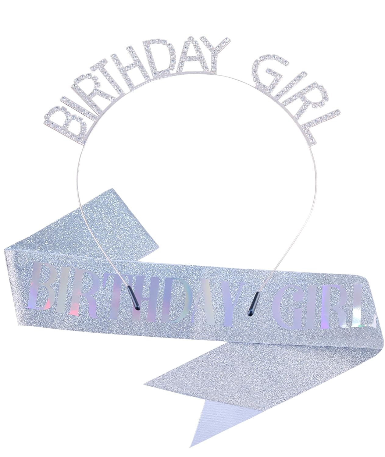 Birthday Sash and Crown Set for Women – Pink Glitter Birthday Girl Sash with Rhinestone Tiara Headband for Party Celebration Gift