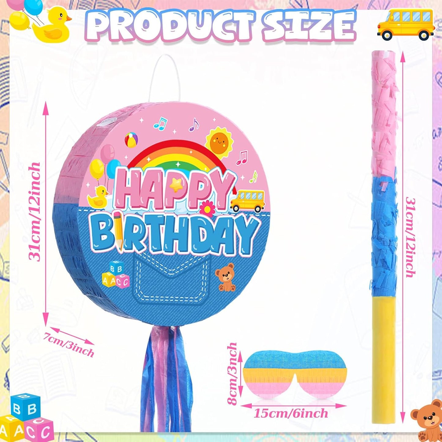 Jexine Birthday Block Piñata Set Birthday Building Piñata with Blindfold, Bat, Stick Blocks Party Supplies for Carnival Fiesta Party Supplies Event Decoration
