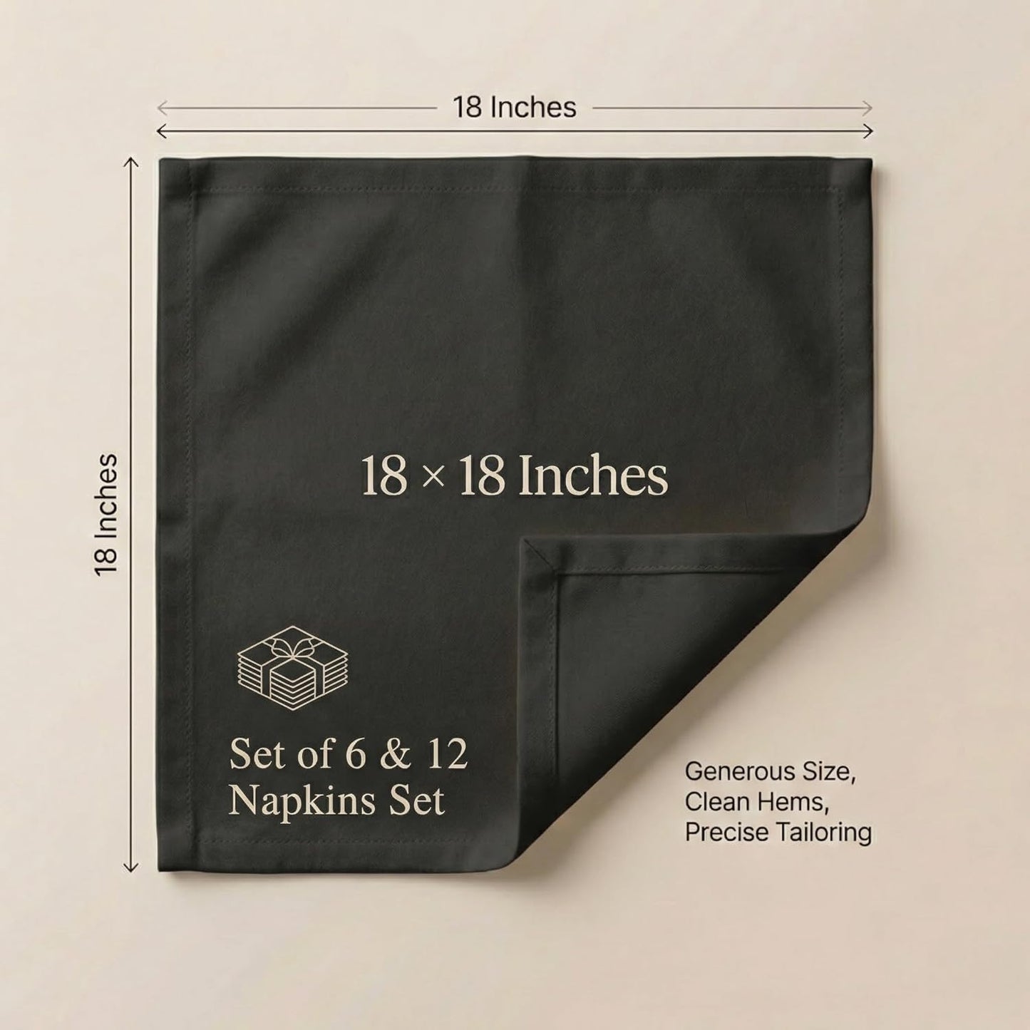 ACCENTHOME Natural Cotton Linen Napkin Set of 12 18x18 inch Dinner Napkins - Washable Soft Premium Hotel Quality Reusable Hemmed Edges Napkins Perfect Table Linens for Family Dinners, Weddings
