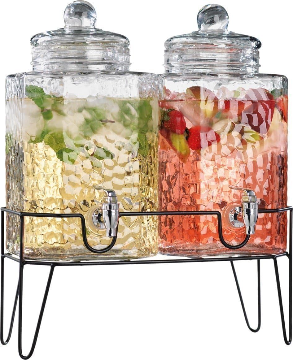 1.5 Gallon Glass Drink Dispenser for Parties 3 PACK Beverage Dispensers with Stand, Glass Water Jug Dispenser, with 18/8 Stainless Steel Spigot, Great for Party, Wedding, Picnic, BBQ Wicker Design