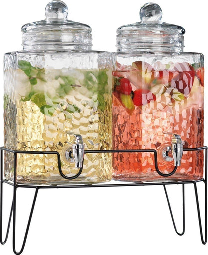 1.5 Gallon Glass Drink Dispenser for Parties 3 PACK Beverage Dispensers with Stand, Glass Water Jug Dispenser, with 18/8 Stainless Steel Spigot, Great for Party, Wedding, Picnic, BBQ Wicker Design