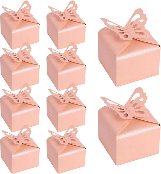 VGOODALL 50PCS Party Favor Boxes, 2.4" x 2.4" x 1.8" 3D Butterfly Candy Boxes White Baby Shower Favors for Wedding Birthday Party Gift