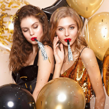 Skylety 48 Pcs Noise Makers Glitter Noise Makers Metallic Fringed Party Blowers Noisemakers Horns for Adults Birthday Graduation Sporting Events 2026 New Years Party Favor Supplies (Gold)
