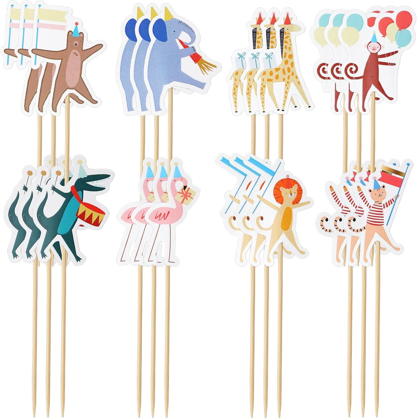 AmazingSpark 24 Pcs Animal Parade Cupcake Toppers Safari Cupcake Picks Woodland Jungle Cake Decorations for Jungle Theme Baby Shower Zoo Wild Animal Birthday Party Supplies