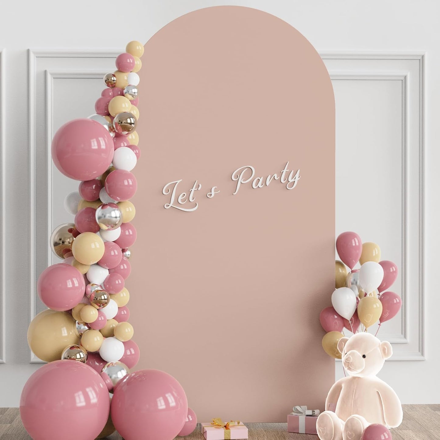 Wokceer 7.2 FT Wedding Arch Backdrop Stand and White Arch Cover, Metal Arch Stand with Arch Stand Cover for Birthday Party Wedding Ceremony Bridal Baby Shower Event Decor