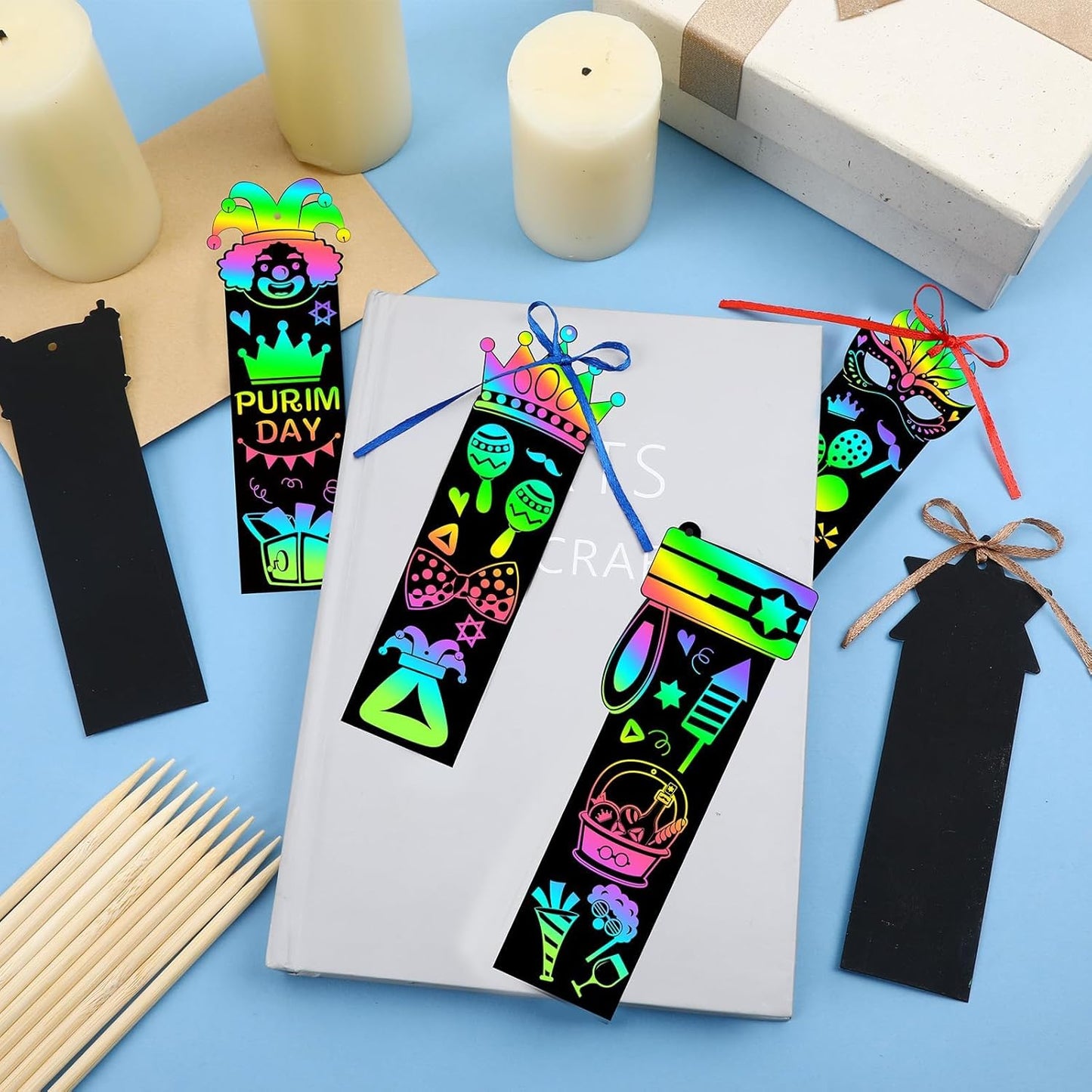 JUNEBRUSHS 30Pcs Ocean Crafts, Rainbow Magic Ocean Animals Scratch Bookmarks Under The Sea Party Favors Games for Activities Summer Arts and Crafts
