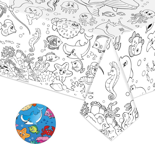 Coloring Tablecloth Giant Table Cloths Under The Sea 1 Pack Paper Coloring Poster 54x108 Inch Crafts for Kids Oceans Animal Table Cover for School Parties